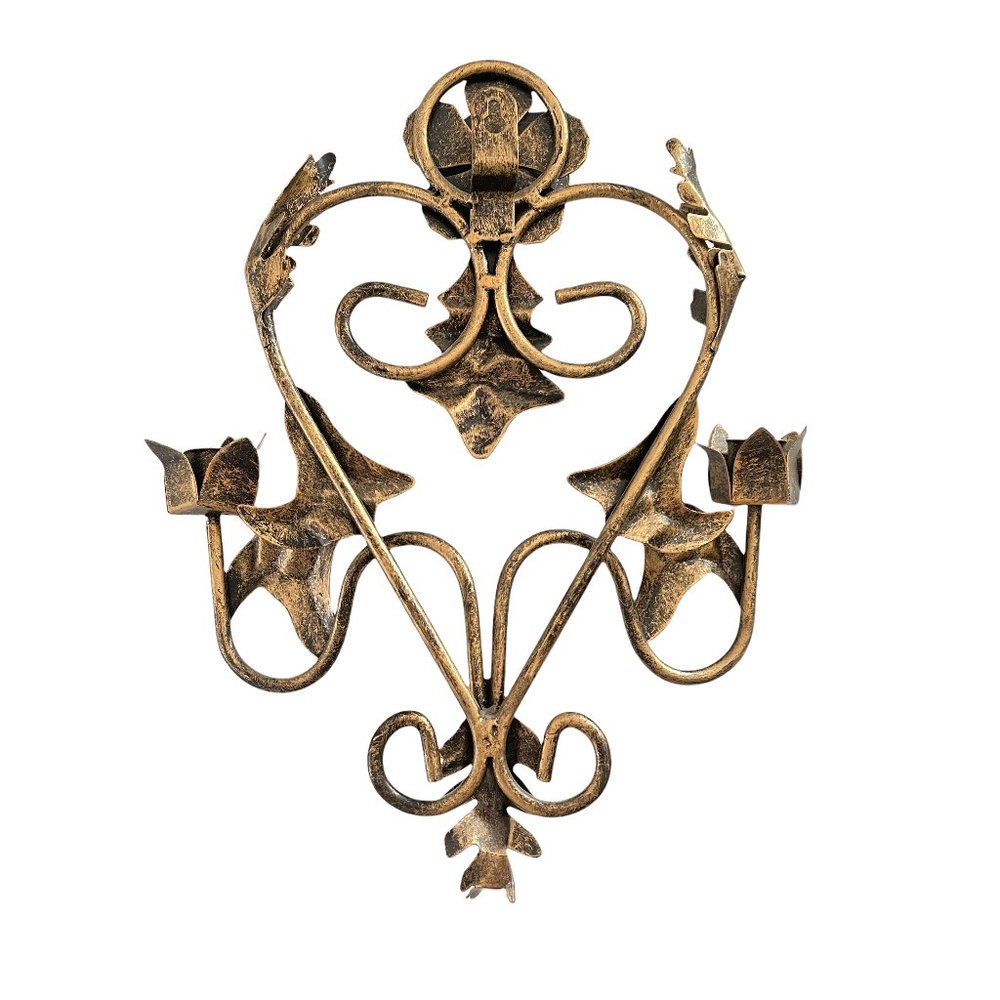 Brass-colored Metal Candle Sconces - a Pair - Picture 5 of 7